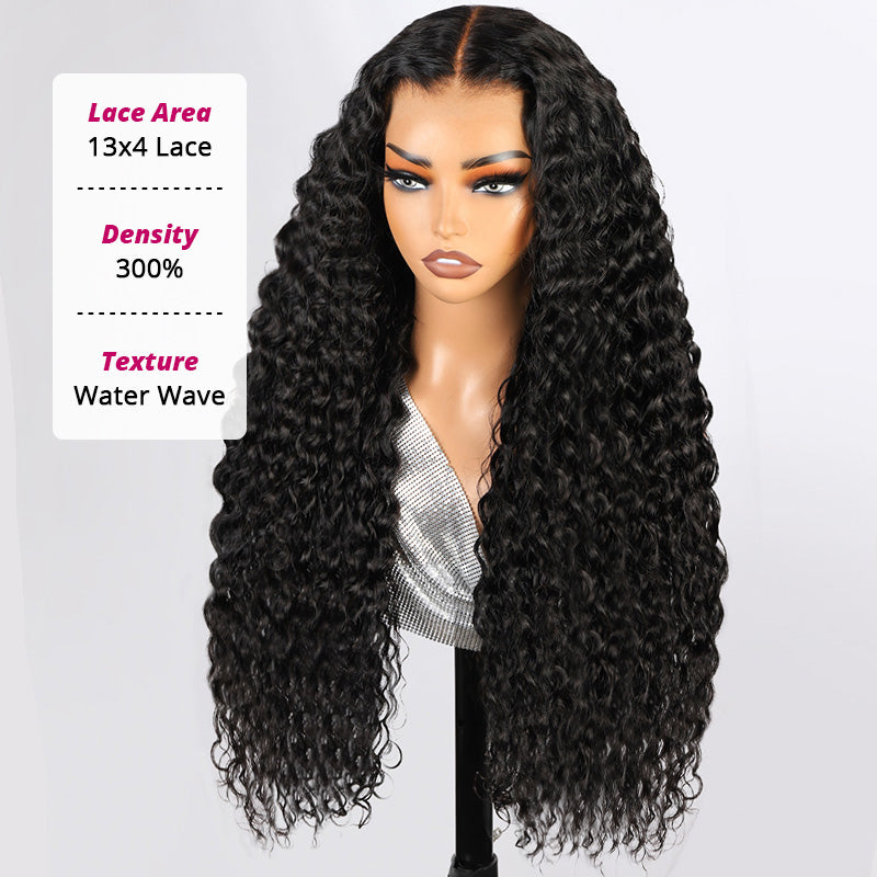 300% Density Long Water Wave 13x4 Lace Front Wig Pre Everything Glueless HD Lace Wigs - AlloveHair