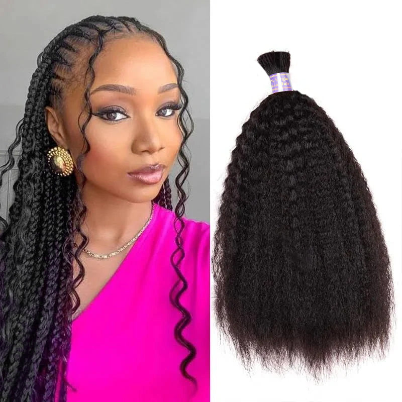 Allove Kinky Straight Braiding Hair Tangle-Free Bulk Human Hair for Long-Lasting Box Braids & Styles