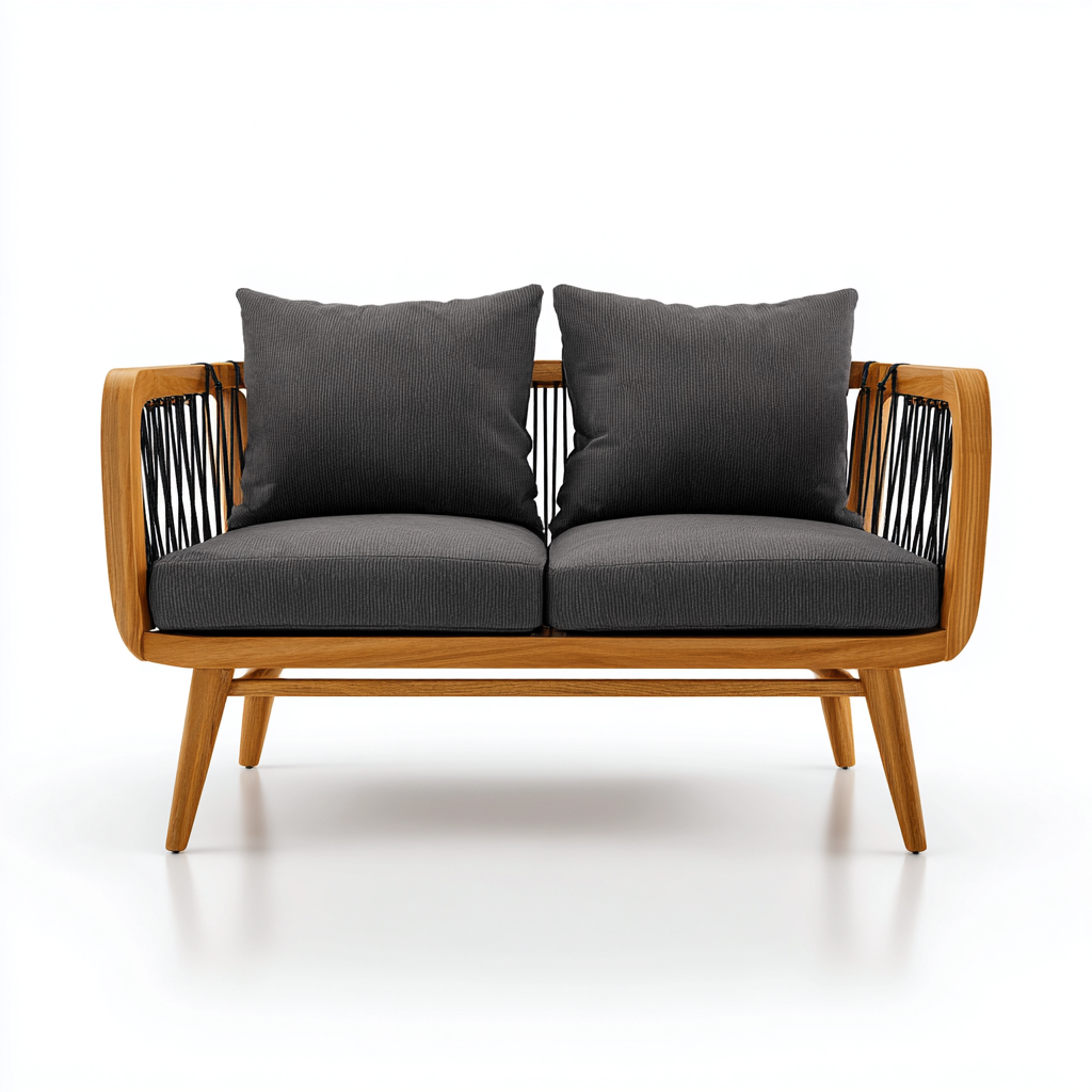 Divano da esterno in legno e tessuto 160x78x78 cm - grigio scuro - stile moderno naturale per giardino e terrazza-Lilaihaus