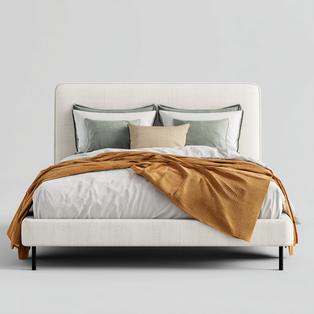 Letto matrimoniale imbottito in tessuto per camera da letto 200x180x110 cm - beige chiaro - design contemporaneo-Lilaihaus