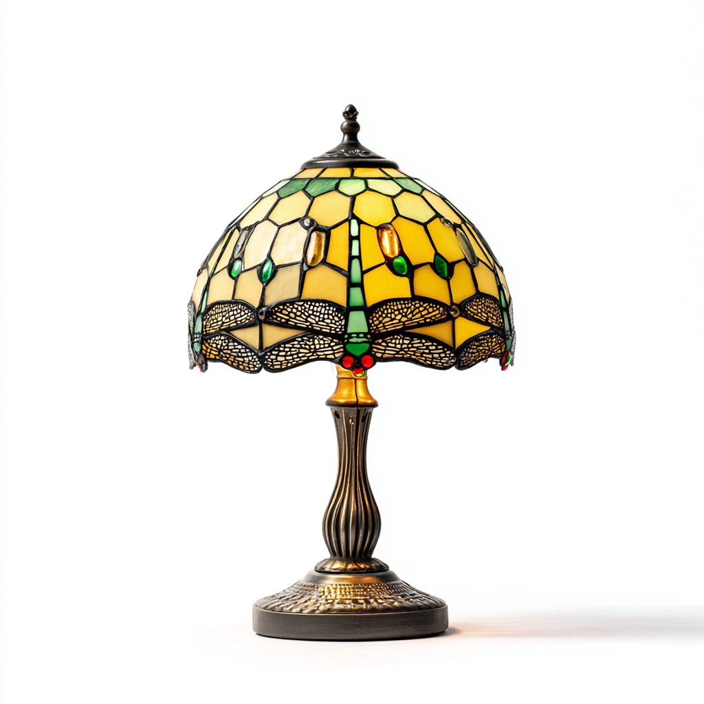 Lampada da tavolo vetro metallo 29x29x47 cm - Verde Giallo - Per soggiorno - Design Tiffany-Lilaihaus