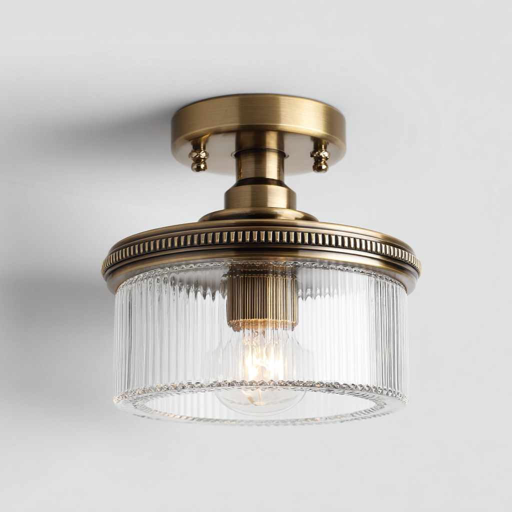 Lampada da soffitto in metallo e vetro 18x18x20 cm - ottone - per bagno e corridoio - stile classico raffinato-Lilaihaus