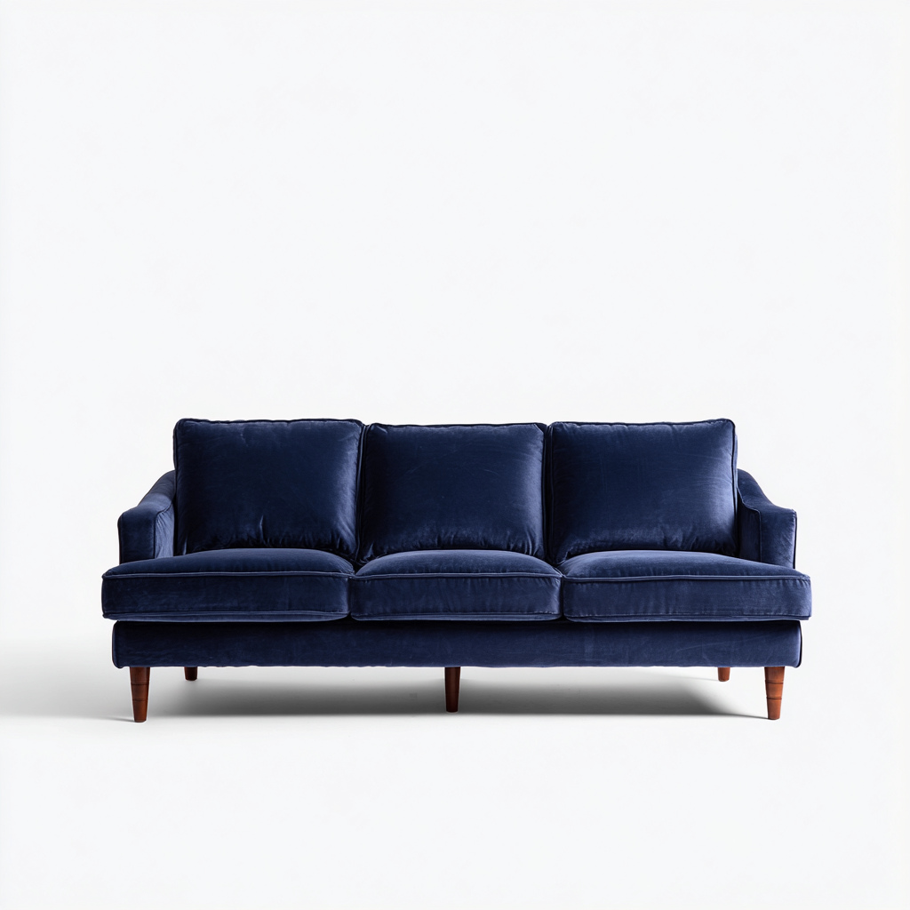 Divano a 3 posti in velluto 230x90x83 cm - blu scuro - stile moderno per soggiorno-Lilaihaus
