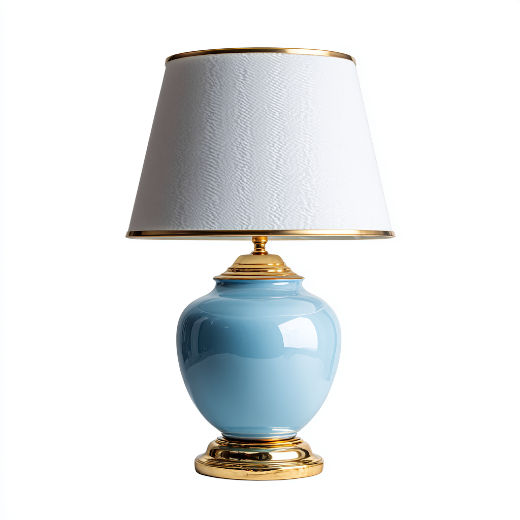 Lampada da tavolo ceramica 27x27x45 cm - Azzurro Bianco - Per soggiorno - Design classico-Lilaihaus