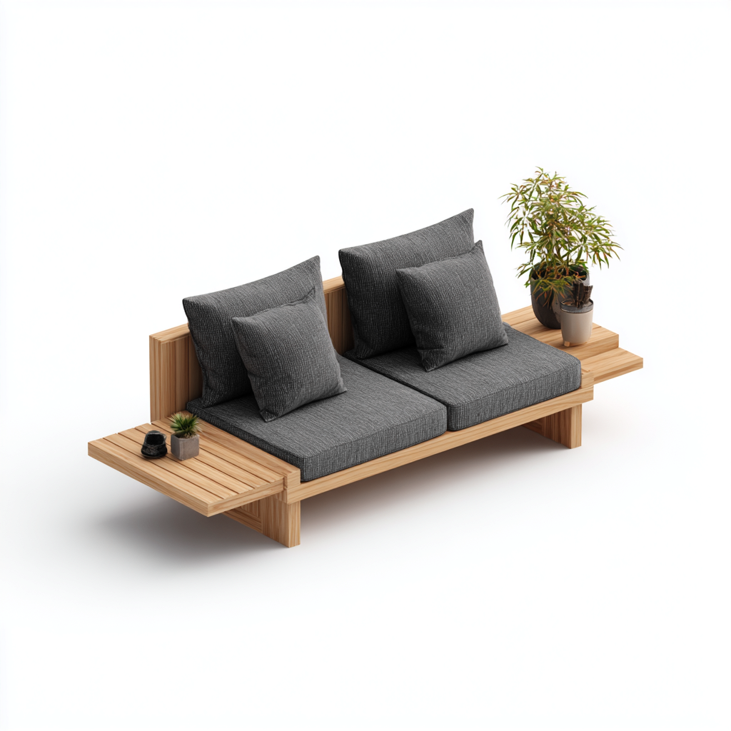Divano da esterno in legno e tessuto 200x80x75 cm - grigio scuro - design moderno con piani laterali per giardino e terrazza-Lilaihaus