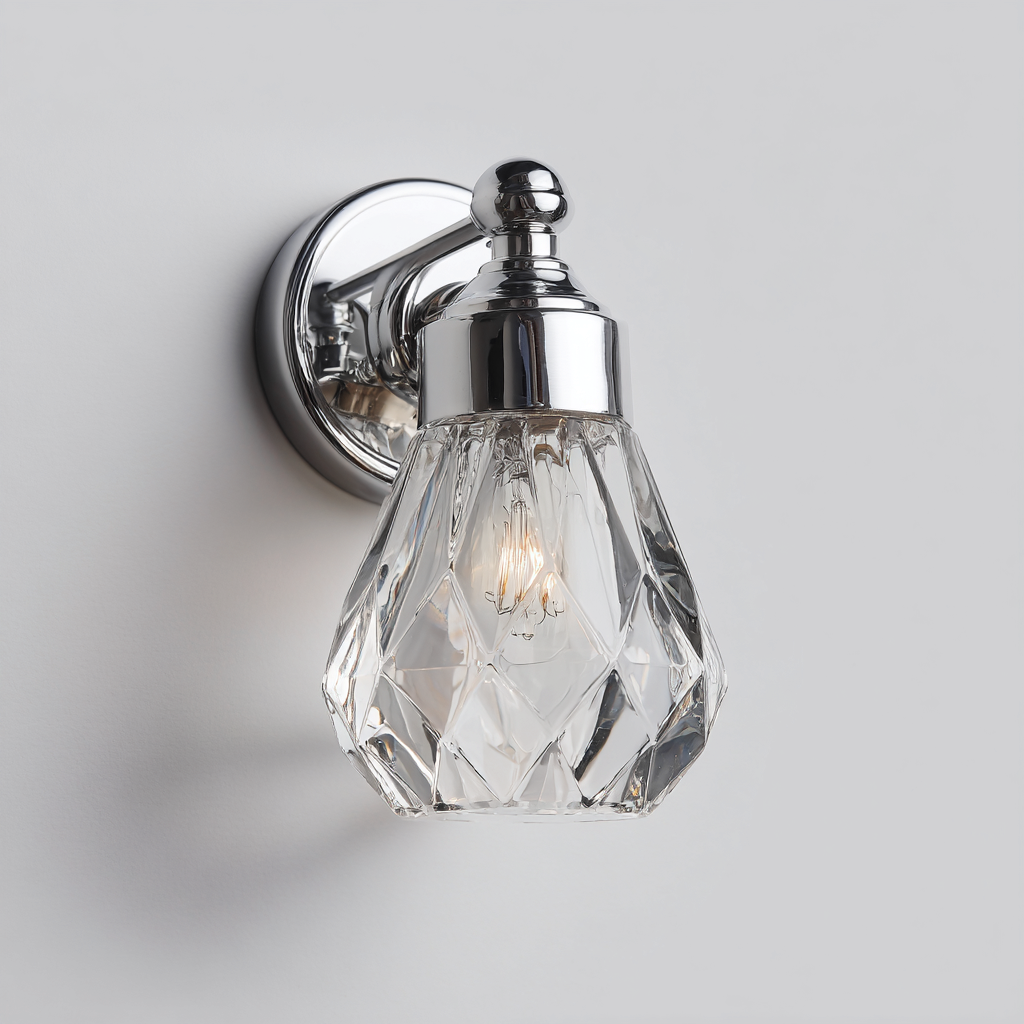 Applique da parete in metallo e vetro 14x18x24 cm - argento - illuminazione da interno stile classico-Lilaihaus