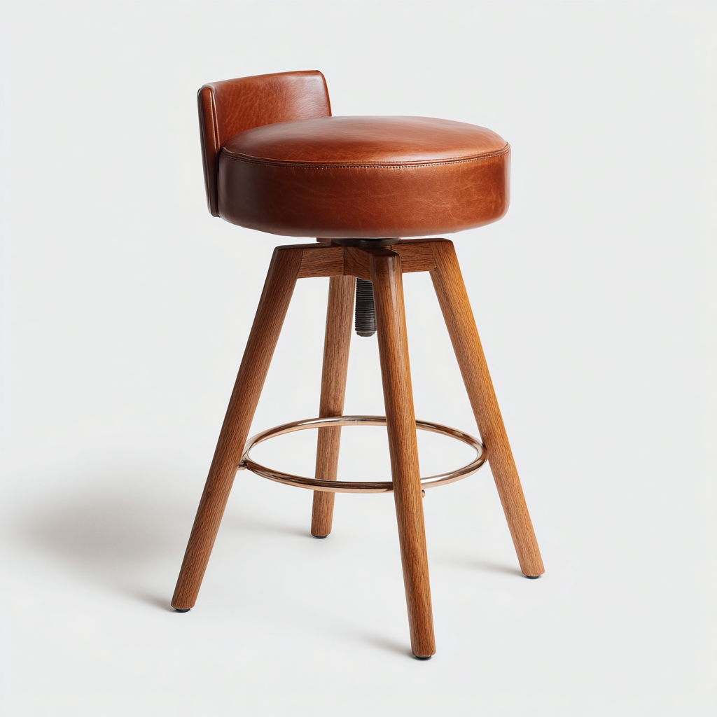 Sgabello da bar girevole con schienale e seduta in pelle 46x46x75 cm - marrone - stile moderno - adatto per sala da pranzo-Lilaihaus