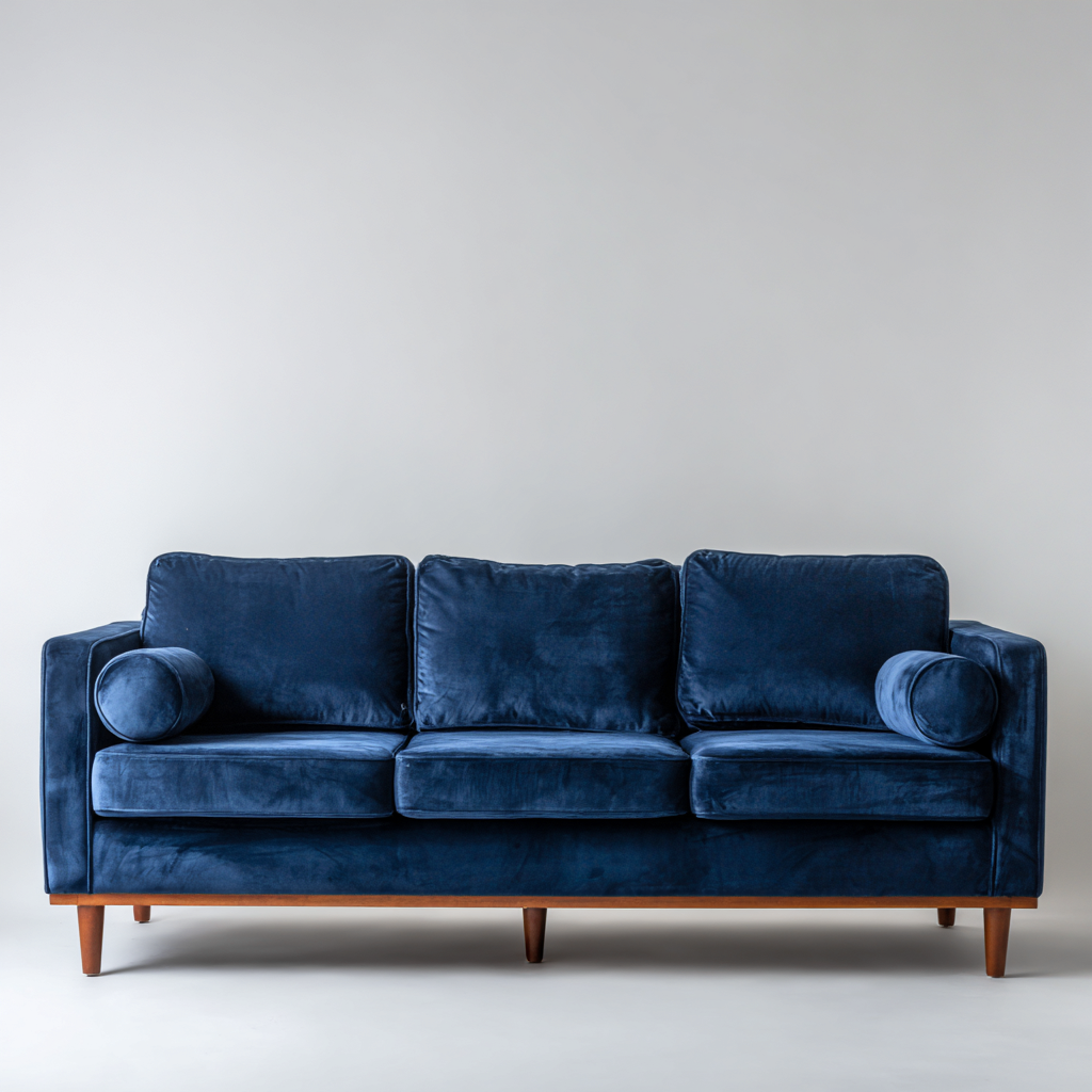 Divano a 3 posti in velluto 210x85x80 cm - blu scuro - per soggiorno - design moderno-Lilaihaus
