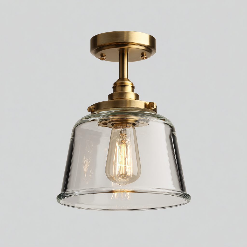 Lampada da soffitto in metallo e vetro 22x22x25 cm - ottone - per soggiorno e cucina - stile classico industriale-Lilaihaus