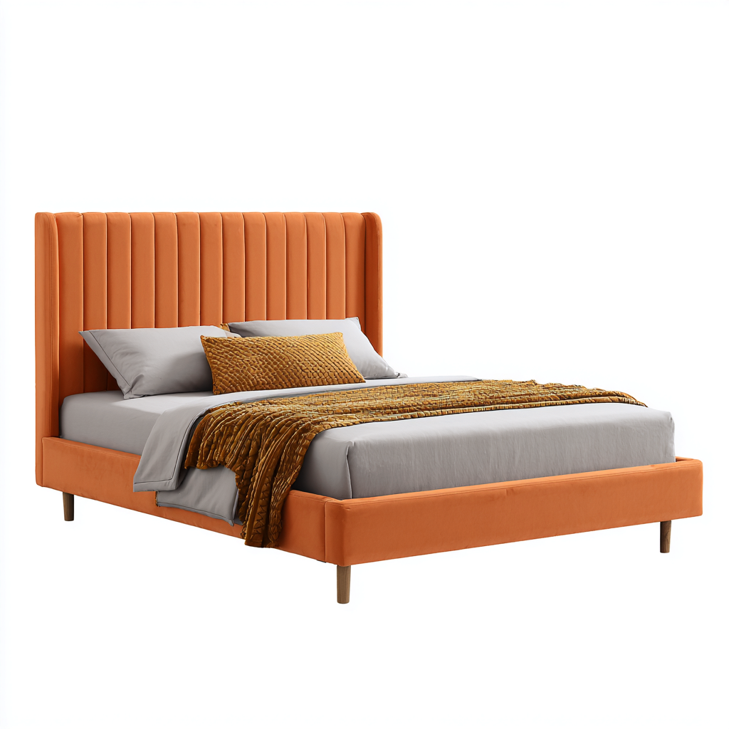 Letto matrimoniale imbottito in tessuto per camera da letto 200x180x120 cm - arancione - design contemporaneo-Lilaihaus