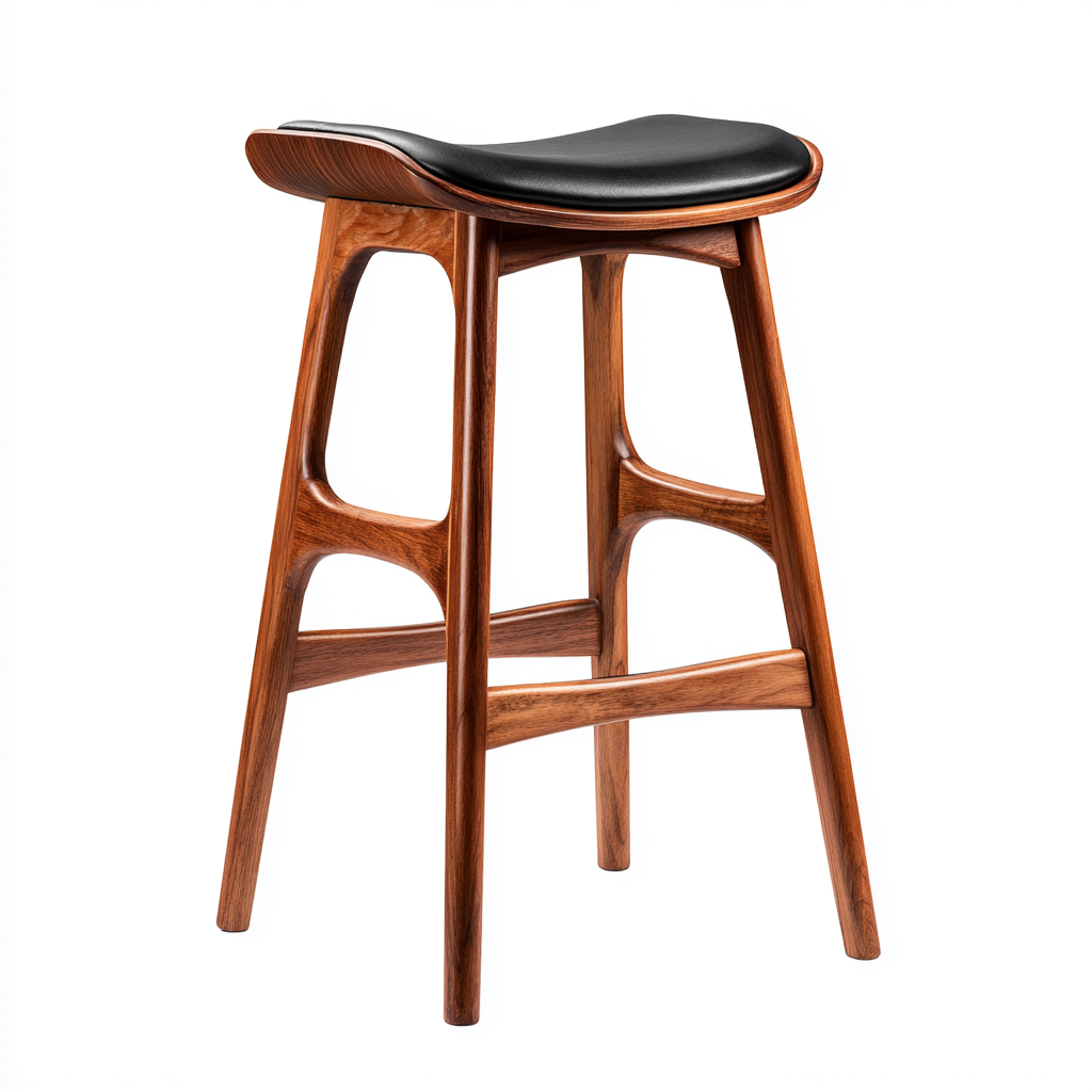Sgabello da bar in legno massello con seduta in pelle 42x40x75 cm - marrone - stile moderno - adatto per sala da pranzo-Lilaihaus