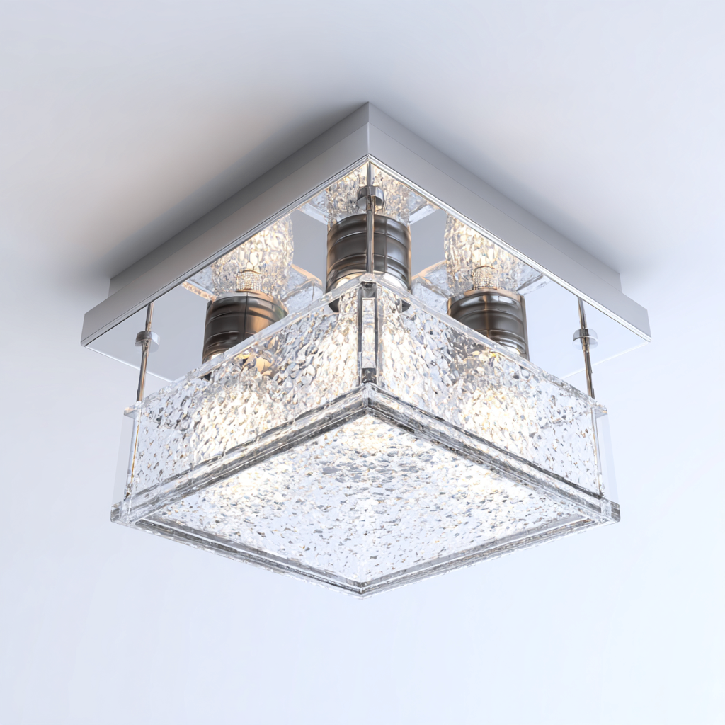 Lampada da soffitto in metallo e cristallo 30x30x18 cm - argento - per soggiorno e camera da letto - stile moderno elegante-Lilaihaus