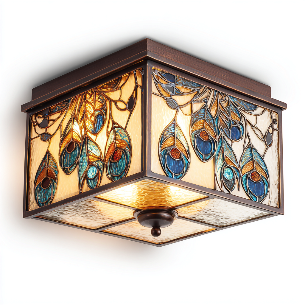 Lampada da soffitto in metallo e vetro artistico 40x40x35 cm - multicolore - marrone - per soggiorno e sala da pranzo - stile classico Tiffany-Lilaihaus