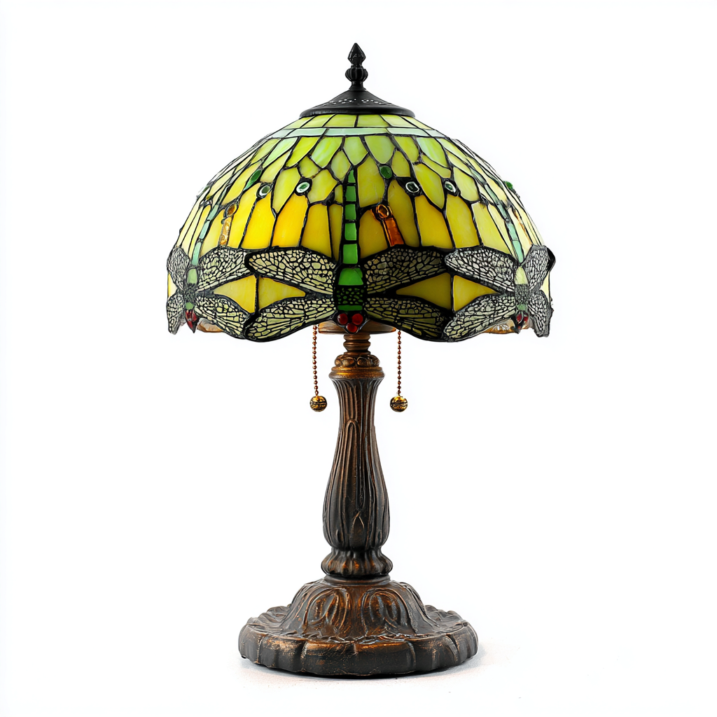 Lampada da tavolo vetro metallo 30x30x48 cm - Verde Giallo - Per soggiorno - Design Tiffany-Lilaihaus