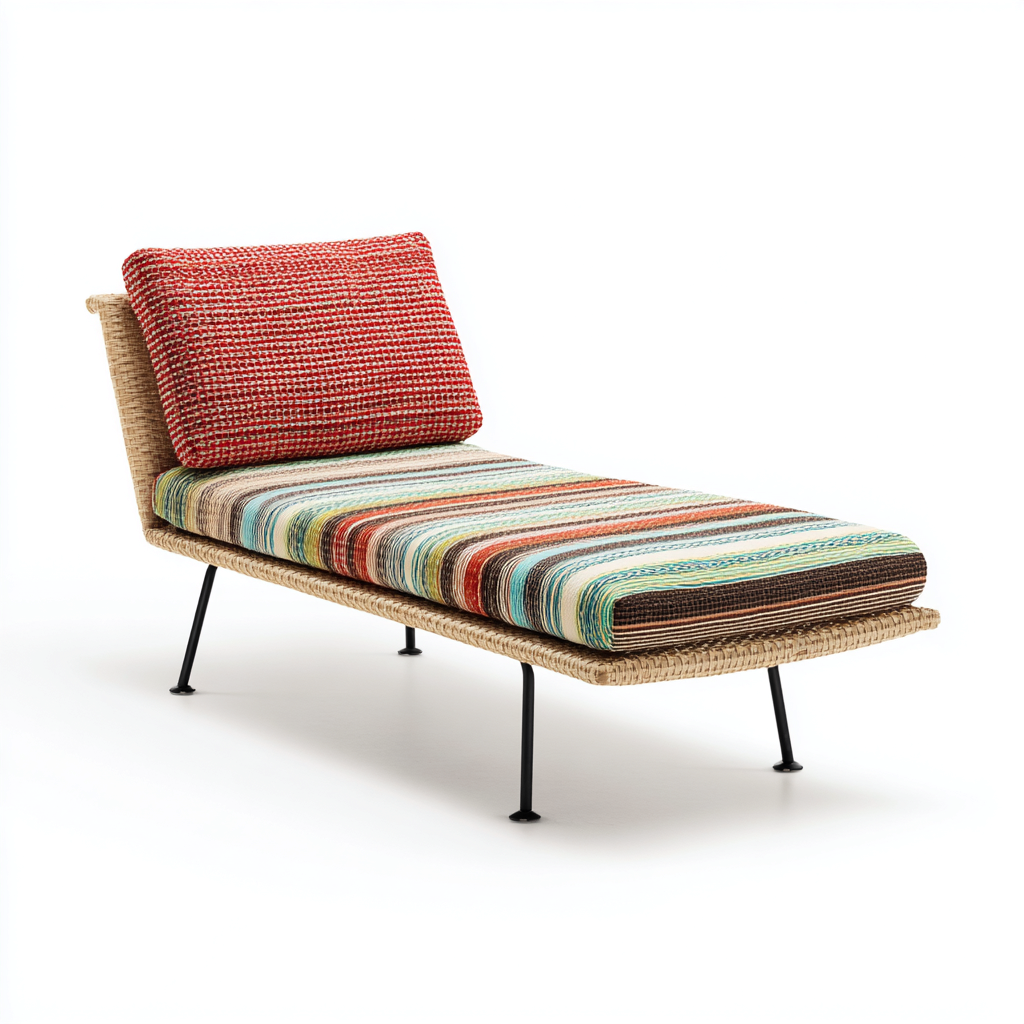 Lettino da sole intrecciato metallo-rattan 185x70x72 cm - Beige - Rosso - Design moderno per esterni adatto all uso all aperto-Lilaihaus