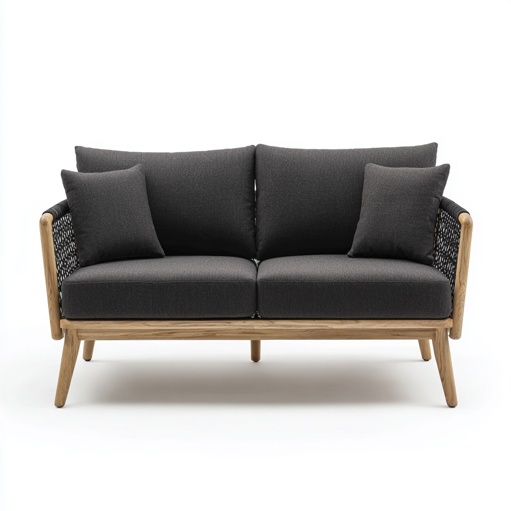 Divano da esterno in legno e tessuto 180x80x78 cm - grigio scuro - stile moderno naturale per giardino e terrazza-Lilaihaus