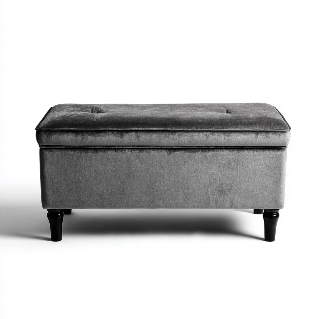 Panca per letto imbottita in velluto con contenitore per camera da letto 100x45x45 cm - grigio - stile classico-Lilaihaus