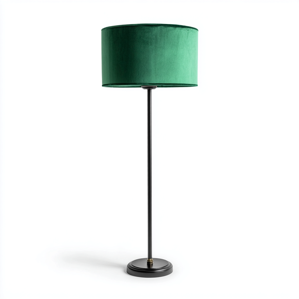 Lampada da terra in metallo e tessuto vellutato 40x40x160 cm - verde smeraldo - nero - per soggiorno e camera da letto - design moderno-Lilaihaus