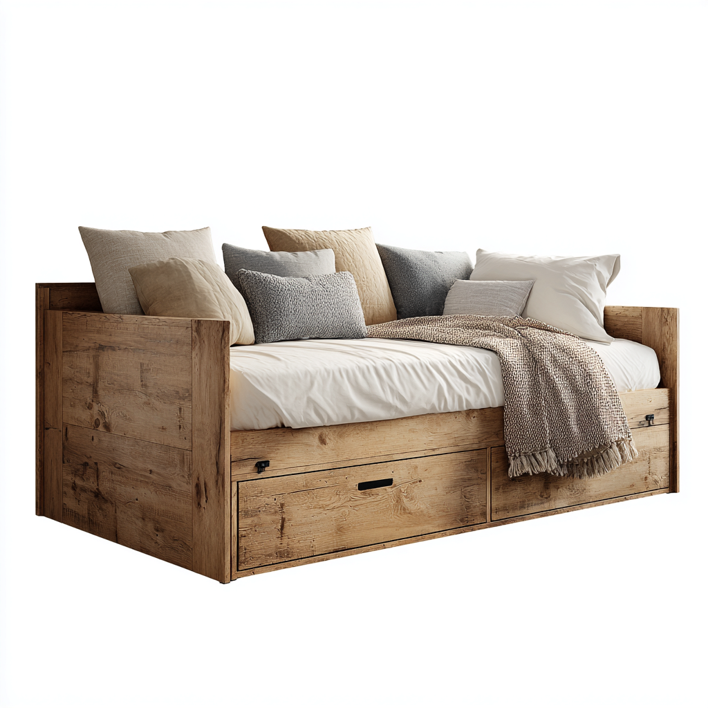 Divano letto in legno 200x90x82 cm - marrone chiaro - adatto alla camera da letto - con contenitore - design moderno-Lilaihaus