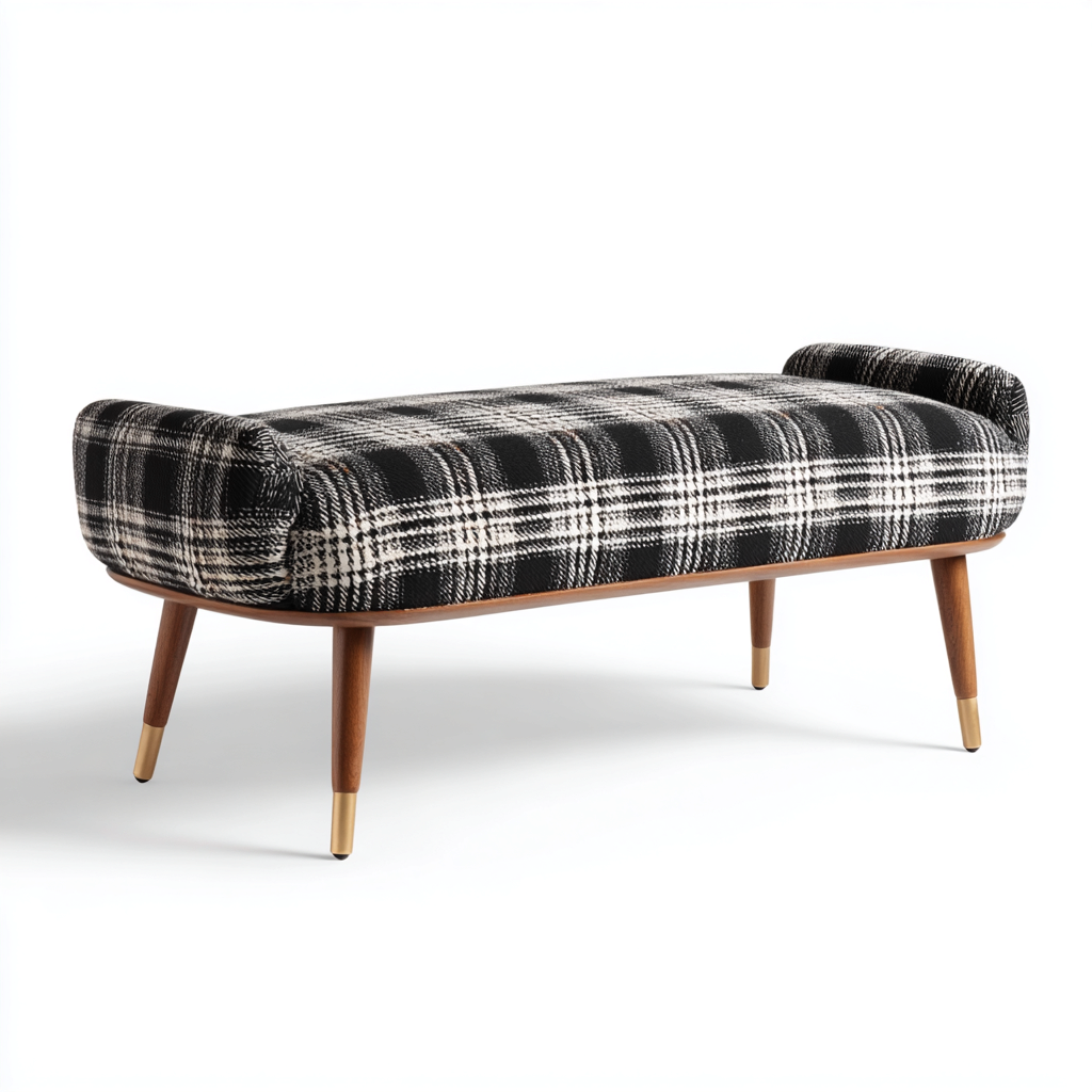 Panca per letto imbottita in tessuto a quadri per camera da letto 120x45x45 cm - nero - grigio - design contemporaneo-Lilaihaus