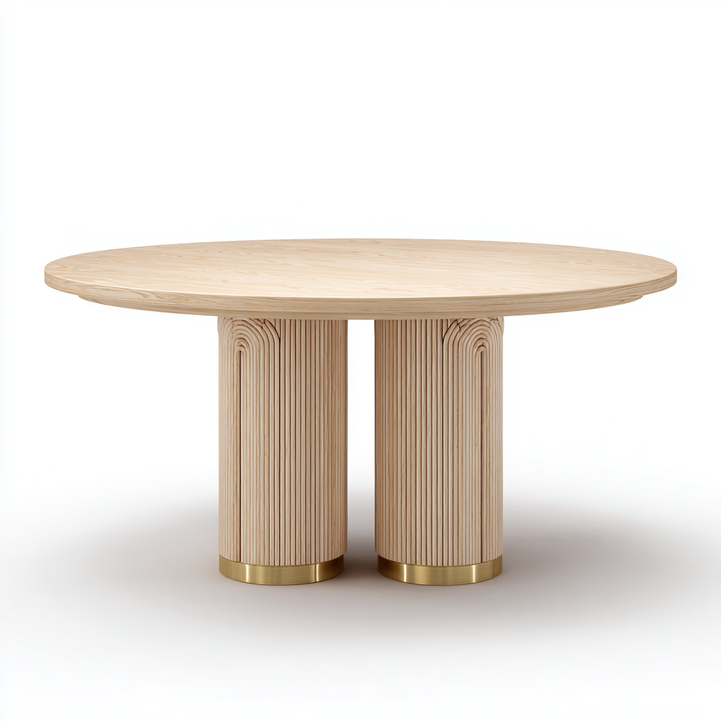 Tavolo da pranzo rotondo in legno massello 140x140x75 cm - naturale - design moderno per sala da pranzo-Lilaihaus