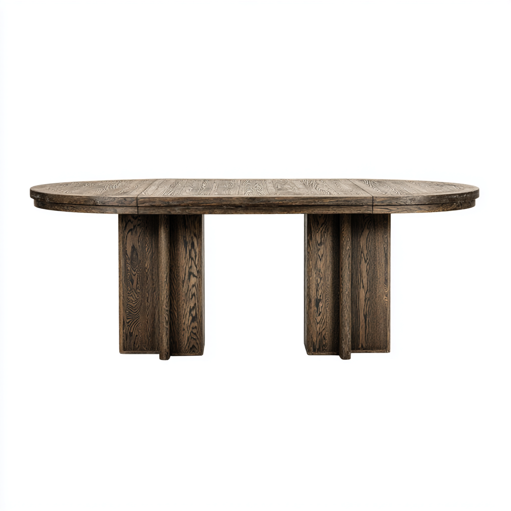 Tavolo da pranzo ovale in legno massello 220x110x75 cm - marrone - stile rustico moderno per sala da pranzo-Lilaihaus