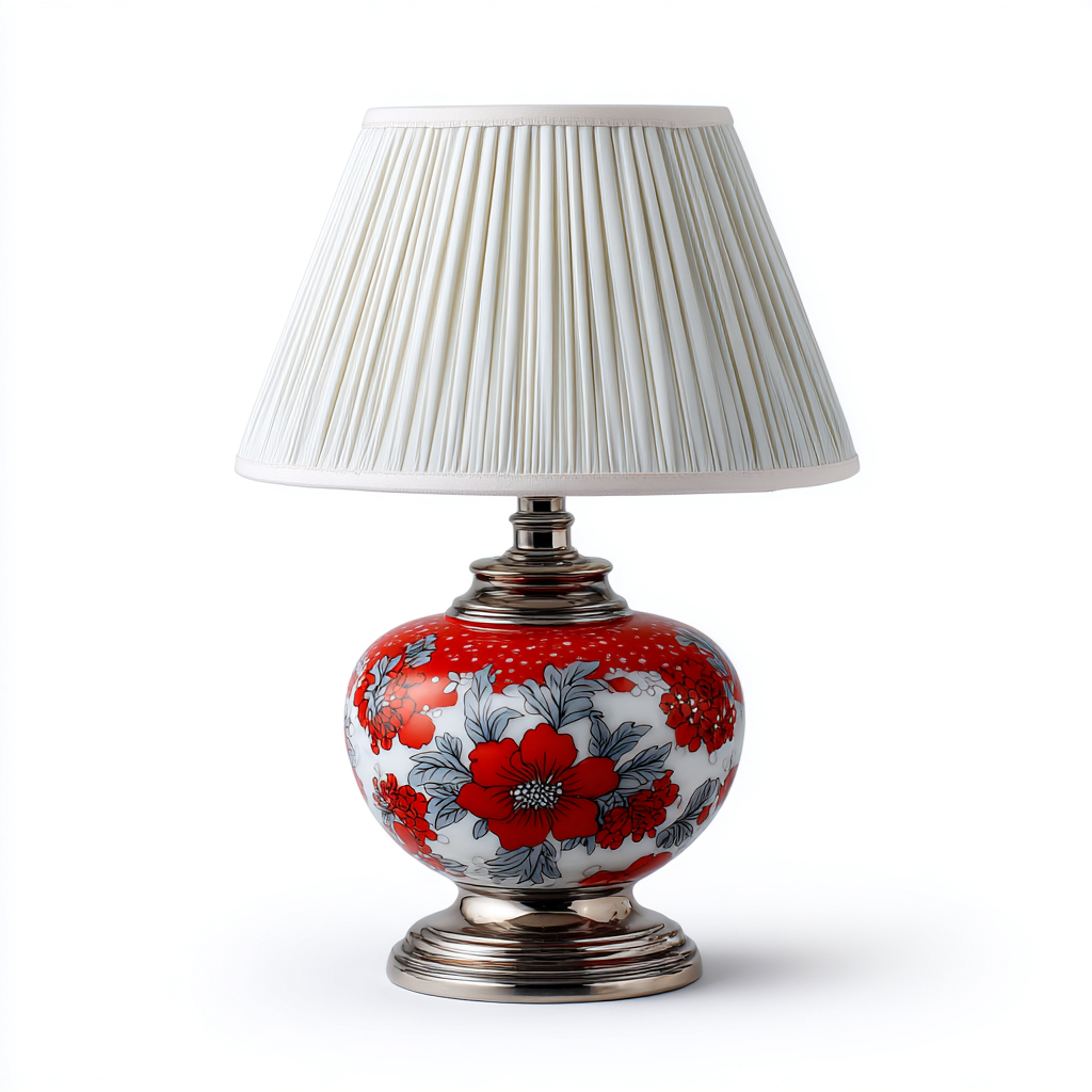 Lampada da tavolo ceramica 28x28x46 cm - Rosso Bianco - Per soggiorno - Design classico-Lilaihaus