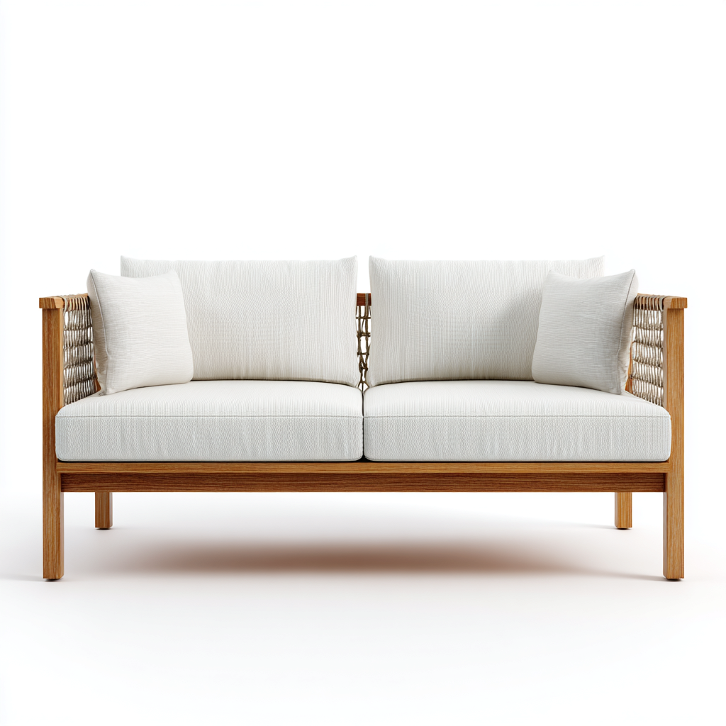 Divano da esterno in legno e tessuto 180x80x78 cm - bianco - stile moderno naturale per giardino e terrazza-Lilaihaus