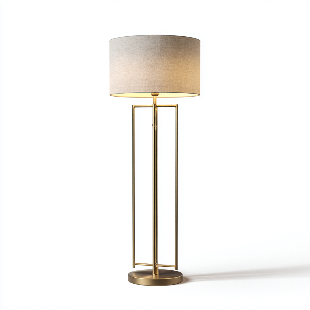 Lampada da terra in metallo e tessuto 40x40x165 cm - ottone - beige - per soggiorno e camera da letto - design elegante-Lilaihaus