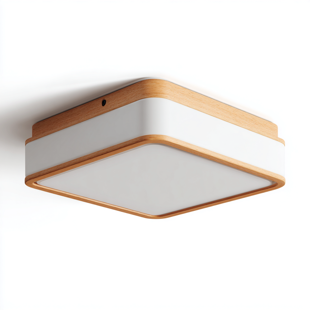 Lampada da soffitto in metallo legno e acrilico 35x35x19 cm - bianco - legno naturale - per soggiorno e camera da letto - design scandinavo-Lilaihaus