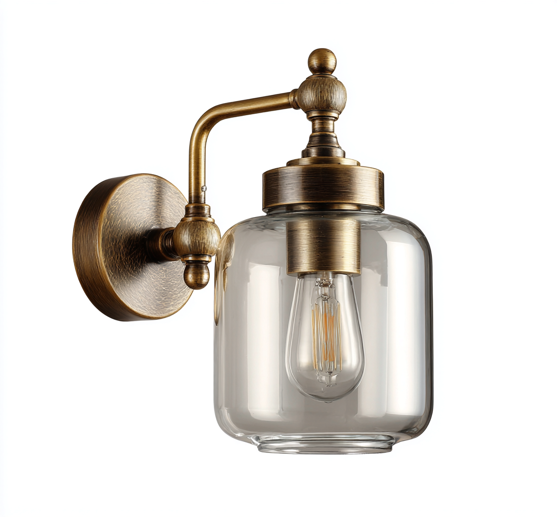 Applique da parete in metallo e vetro 18x20x28 cm - oro - illuminazione da interno stile classico-Lilaihaus