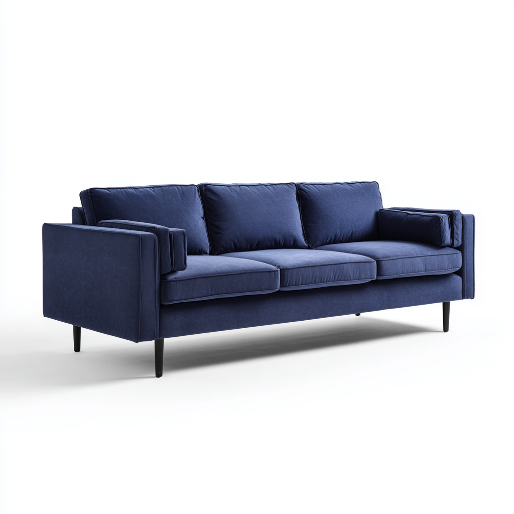 Divano a 3 posti in tessuto 210x90x85 cm - blu scuro - design moderno per soggiorno-Lilaihaus