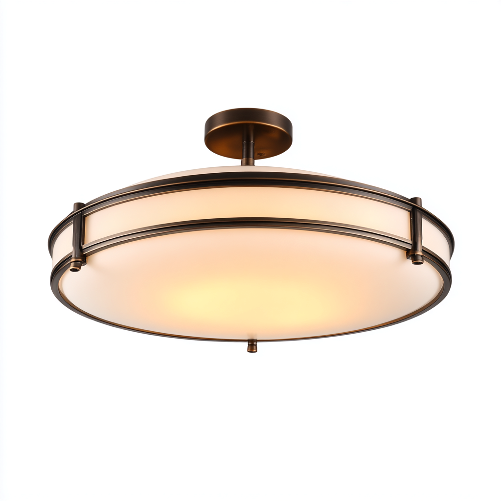 Lampada da soffitto in metallo e vetro 42x42x18 cm - bronzo - bianco - per soggiorno e sala da pranzo - stile classico contemporaneo-Lilaihaus