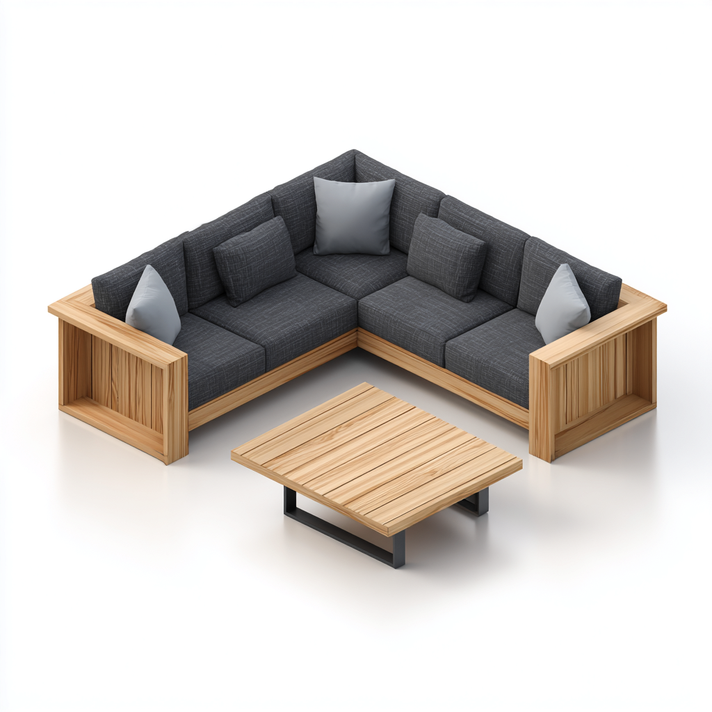 Divano da esterno angolare in legno e tessuto 220x220x78 cm - grigio - design moderno per giardino e terrazza-Lilaihaus
