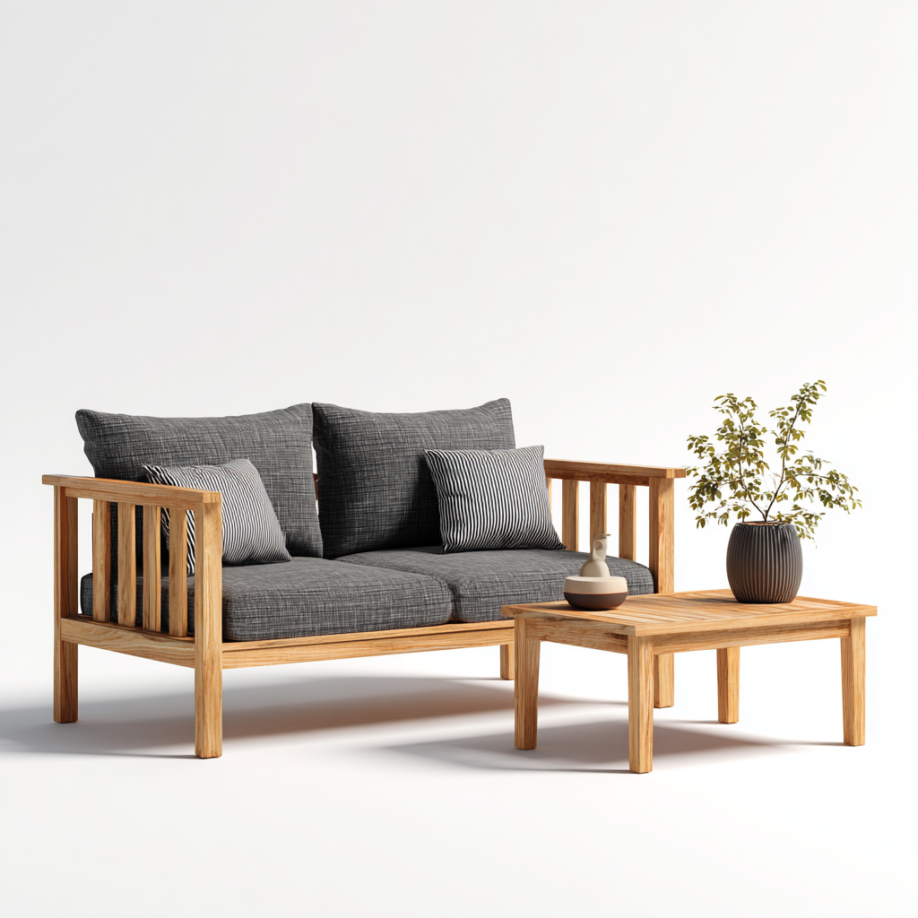 Divano da esterno in legno e tessuto 165x80x78 cm - grigio - stile moderno per giardino e terrazza-Lilaihaus