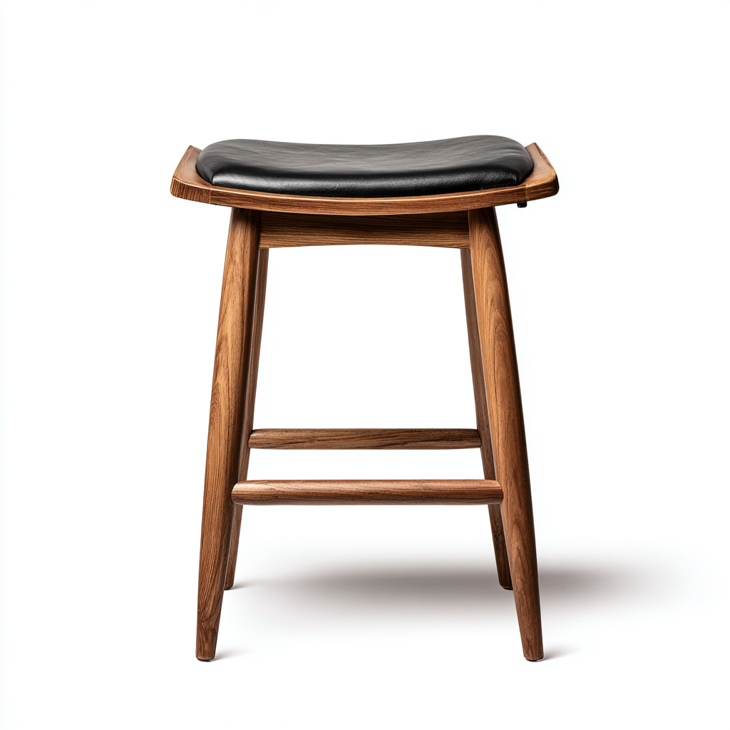 Sgabello da bar in legno massello con seduta in pelle 42x38x65 cm - marrone e nero - stile moderno - adatto per sala da pranzo-Lilaihaus