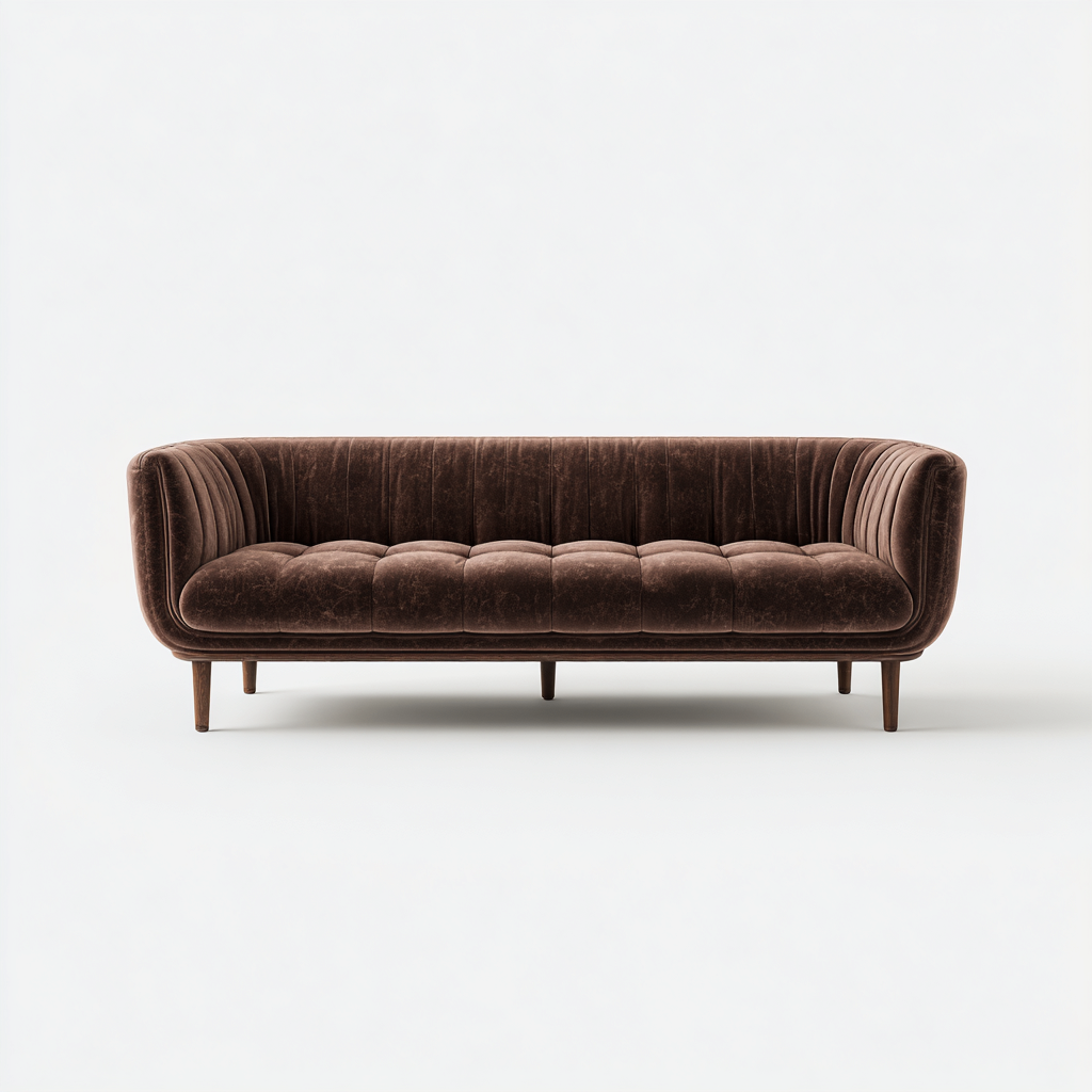 Divano a 3 posti in velluto 225x92x82 cm - marrone scuro - stile moderno per soggiorno-Lilaihaus