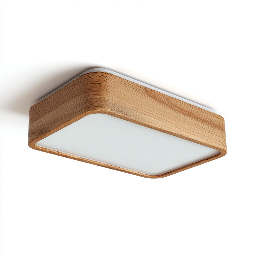 Lampada da soffitto in legno e acrilico 40x30x19 cm - legno naturale - bianco - per soggiorno e camera da letto - stile scandinavo-Lilaihaus