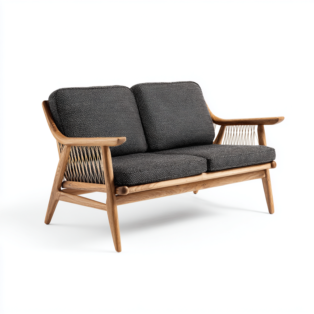 Divano da esterno in legno e tessuto 150x80x78 cm - grigio scuro - stile moderno naturale per giardino e terrazza-Lilaihaus