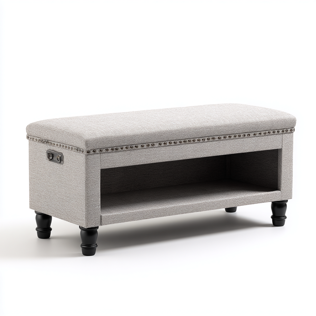Panca per letto imbottita in tessuto con vano a giorno per camera da letto 120x45x50 cm - grigio chiaro - design funzionale-Lilaihaus