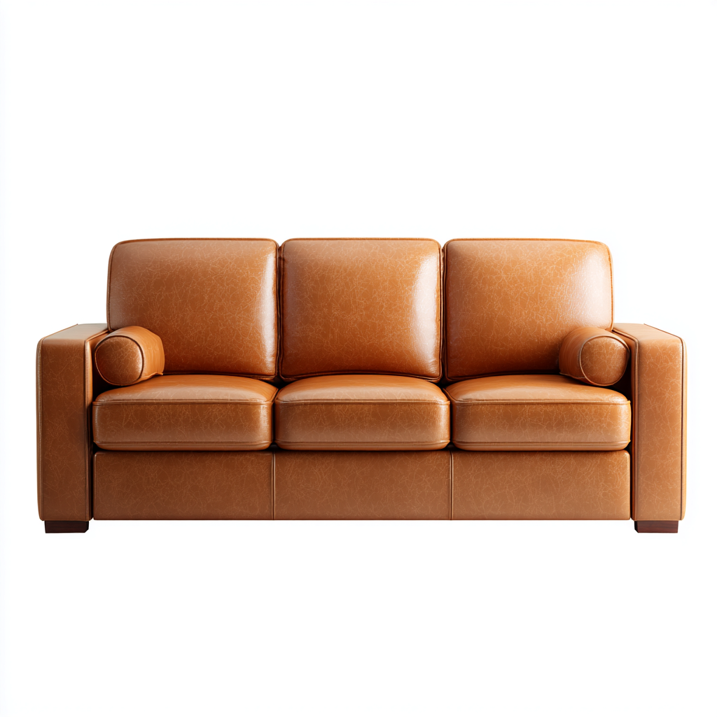 Divano a 3 posti in pelle 220x90x78 cm - marrone chiaro - per soggiorno - stile contemporaneo-Lilaihaus