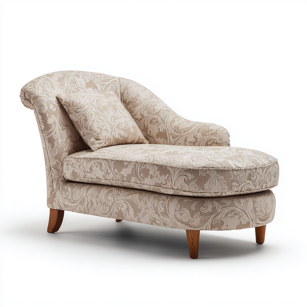 Chaise longue in tessuto damascato 160x72x83 cm - Beige - Stile classico per soggiorno-Lilaihaus