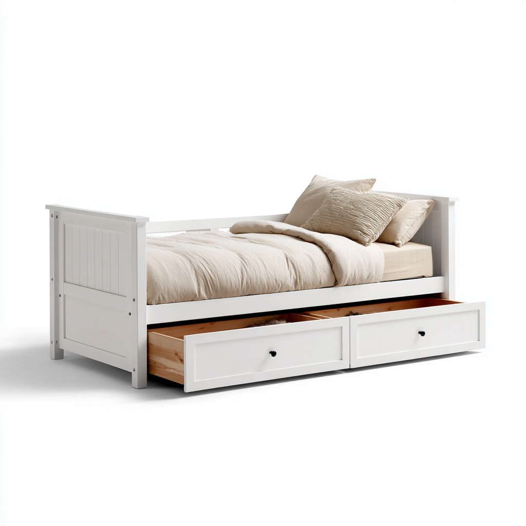 Divano letto in legno 200x90x75 cm - bianco - adatto alla camera da letto - con contenitore - design moderno-Lilaihaus