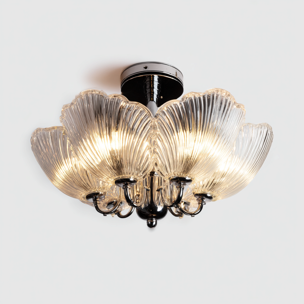 Lampada da soffitto in metallo e vetro 45x45x28 cm - argento - per soggiorno e sala da pranzo - stile classico decorativo-Lilaihaus