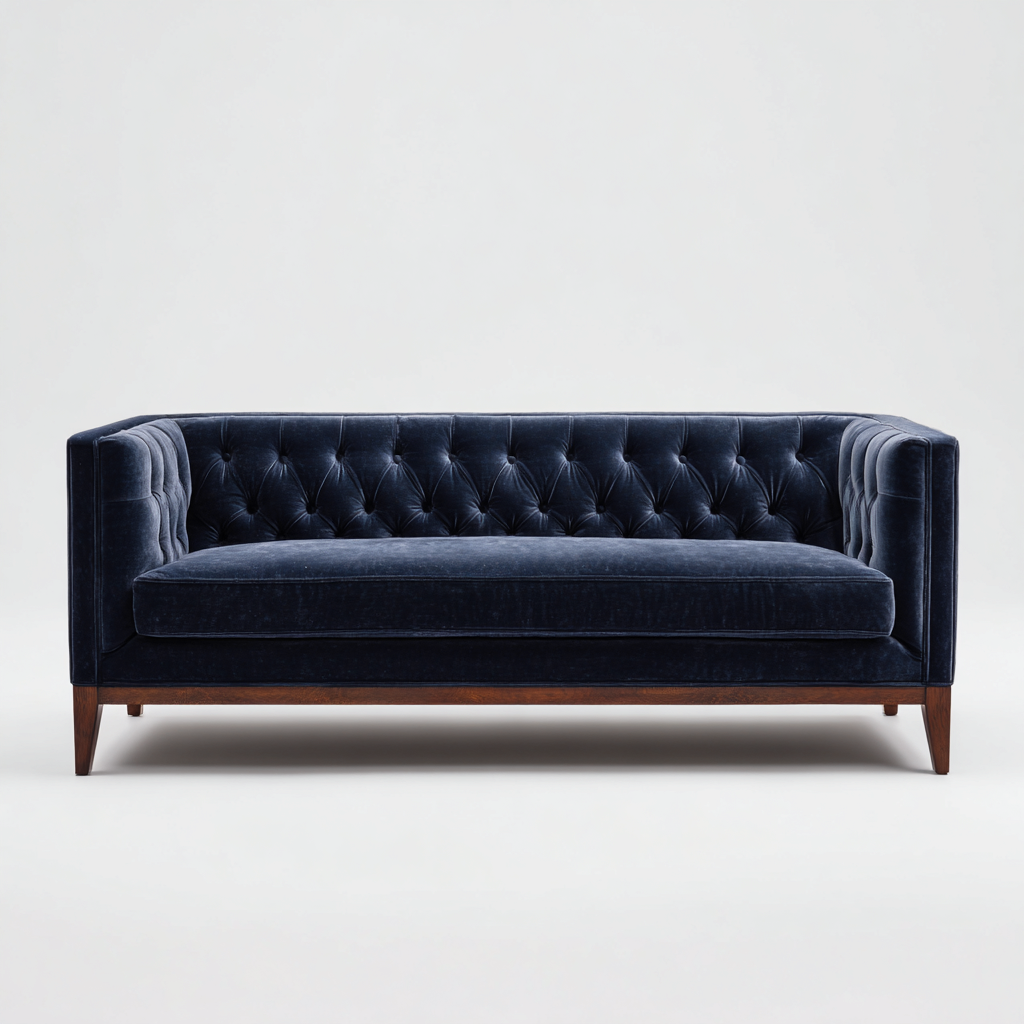 Divano a 3 posti in velluto 225x95x80 cm - blu scuro - stile classico per soggiorno-Lilaihaus