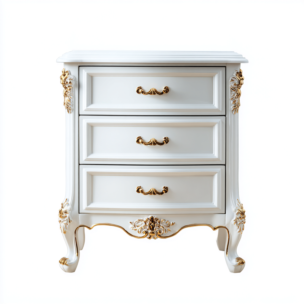 Comodino in legno 45x40x60 cm - bianco - oro - adatto alla camera da letto - design classico-Lilaihaus