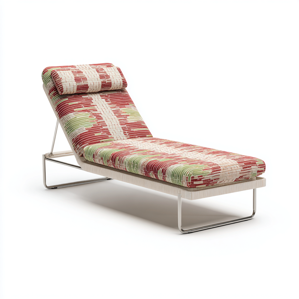Lettino da sole imbottito metallo-tessuto intrecciato 184x69x75 cm - Beige - Verde - Rosso - Design moderno per esterni adatto all uso all aperto-Lilaihaus