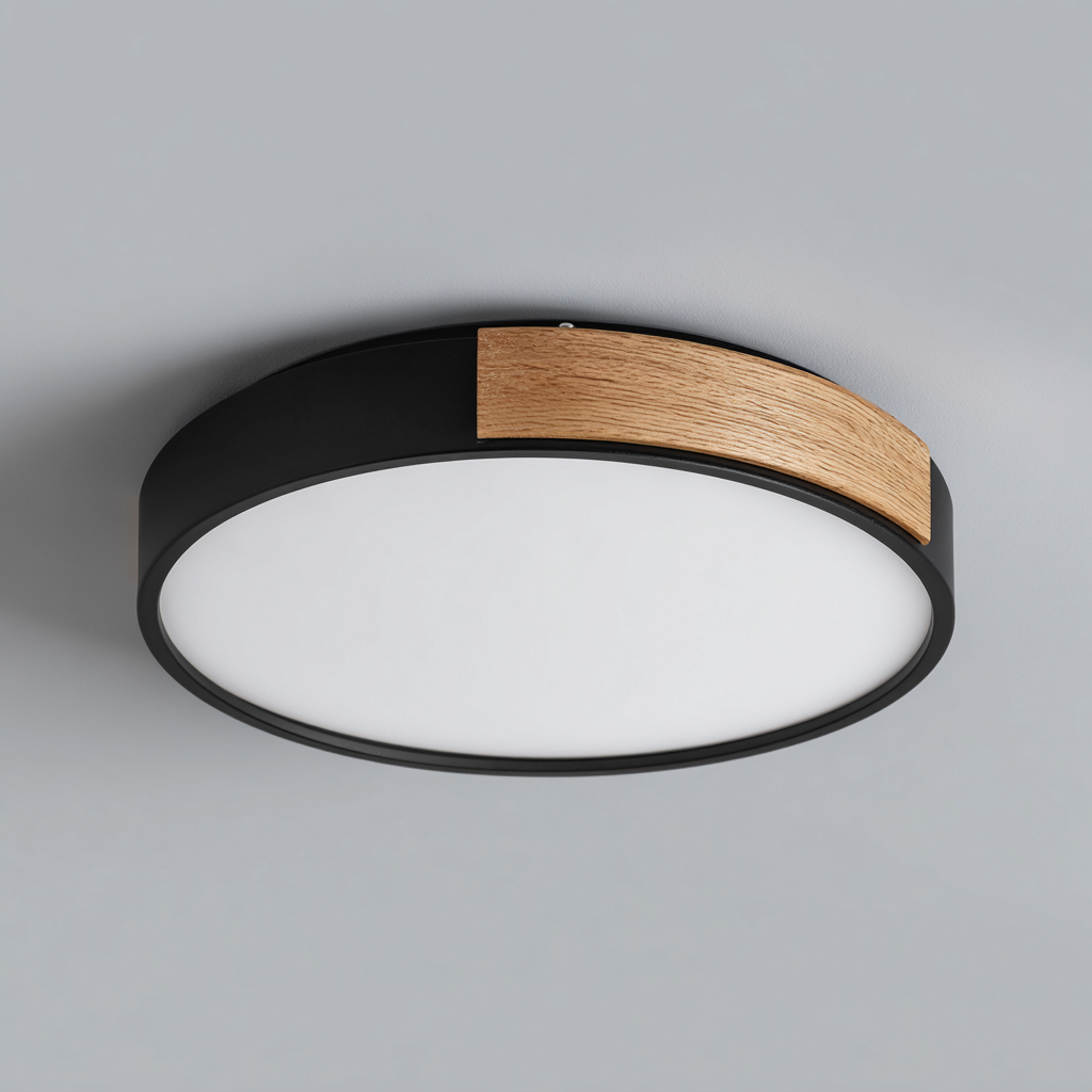 Lampada da soffitto in metallo legno e acrilico 38x38x8 cm - nero - legno naturale - per soggiorno e camera da letto - stile moderno scandinavo-Lilaihaus