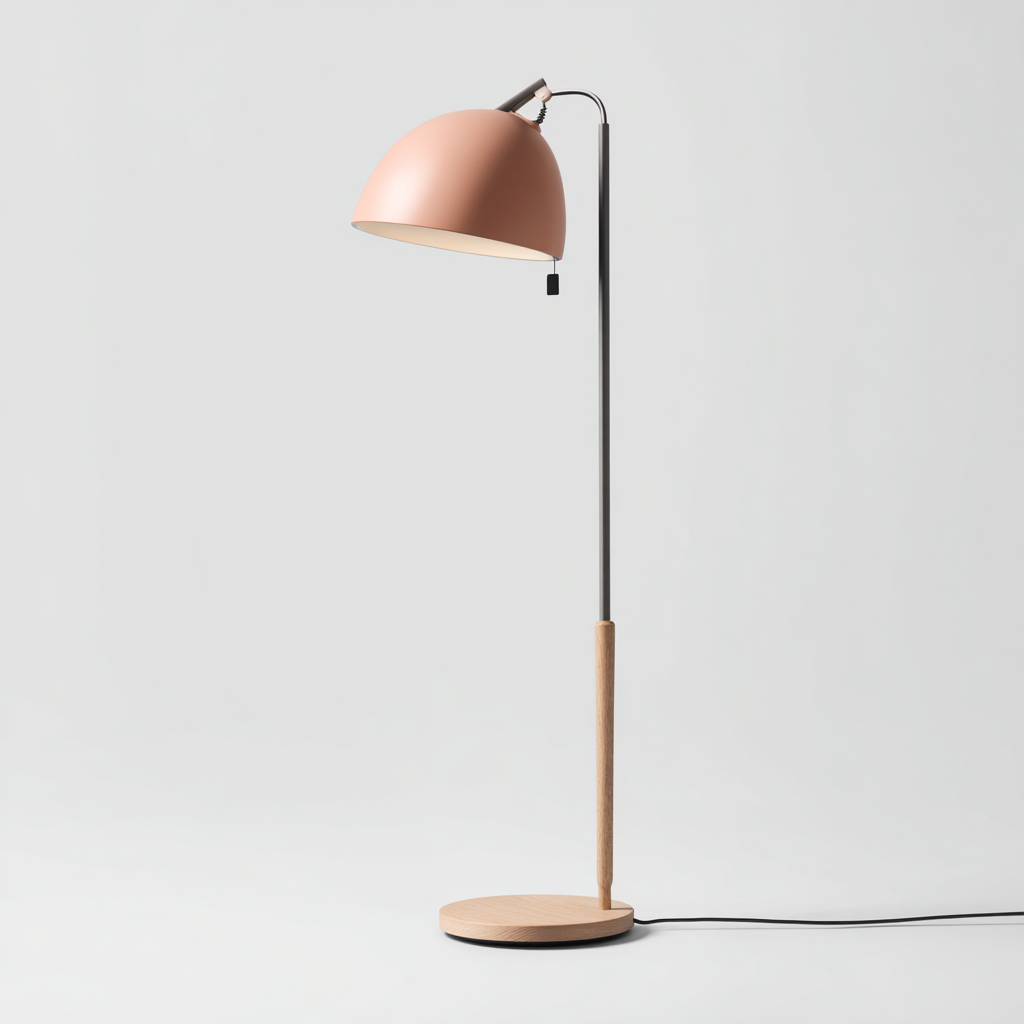 Lampada da terra in metallo e legno 40x40x145 cm - rosa chiaro - legno naturale - per lettura e soggiorno - design moderno-Lilaihaus