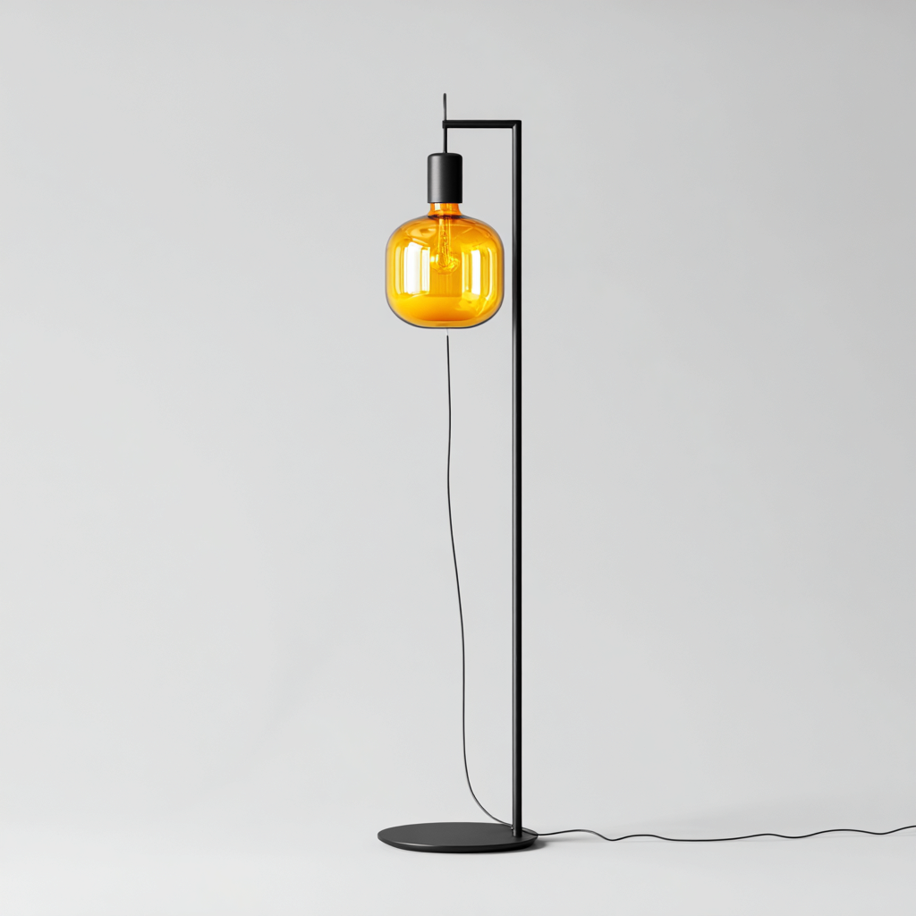 Lampada da terra in metallo e vetro 35x30x150 cm - nero - ambra - per soggiorno e zona relax - design moderno-Lilaihaus